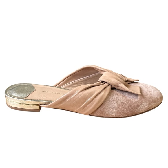 Diane von Furstenberg DVF Suede Leather Neutral Light Mauve Flat Mules Size 6M - Picture 3 of 13